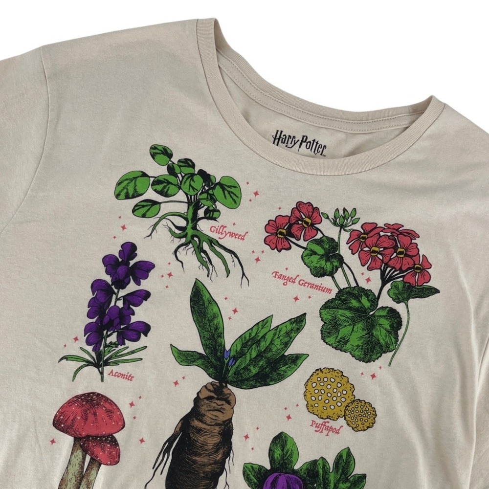 Harry Potter Herbology T-Shirt Womens 2XL Sand Hogwarts Botanical Graphic Tee